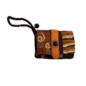 Rising Tide Womens Wristlet Wallet Brown Folding Geometric Flap Snap 100% Wool